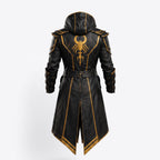 Men's Scorpion Leather Hooded Coat | Black Gold Armor Cosplay Jacket | Fantasy LARP Outfit