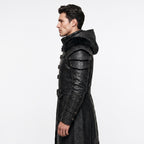 Men's Black Leather Hooded Armor Coat | Medieval Viking Warrior Cosplay Jacket
