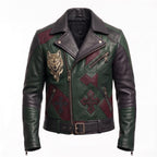 Men's Leather Biker Moto Jacket | Gothic Cross Design | Embroidered Patch jacket