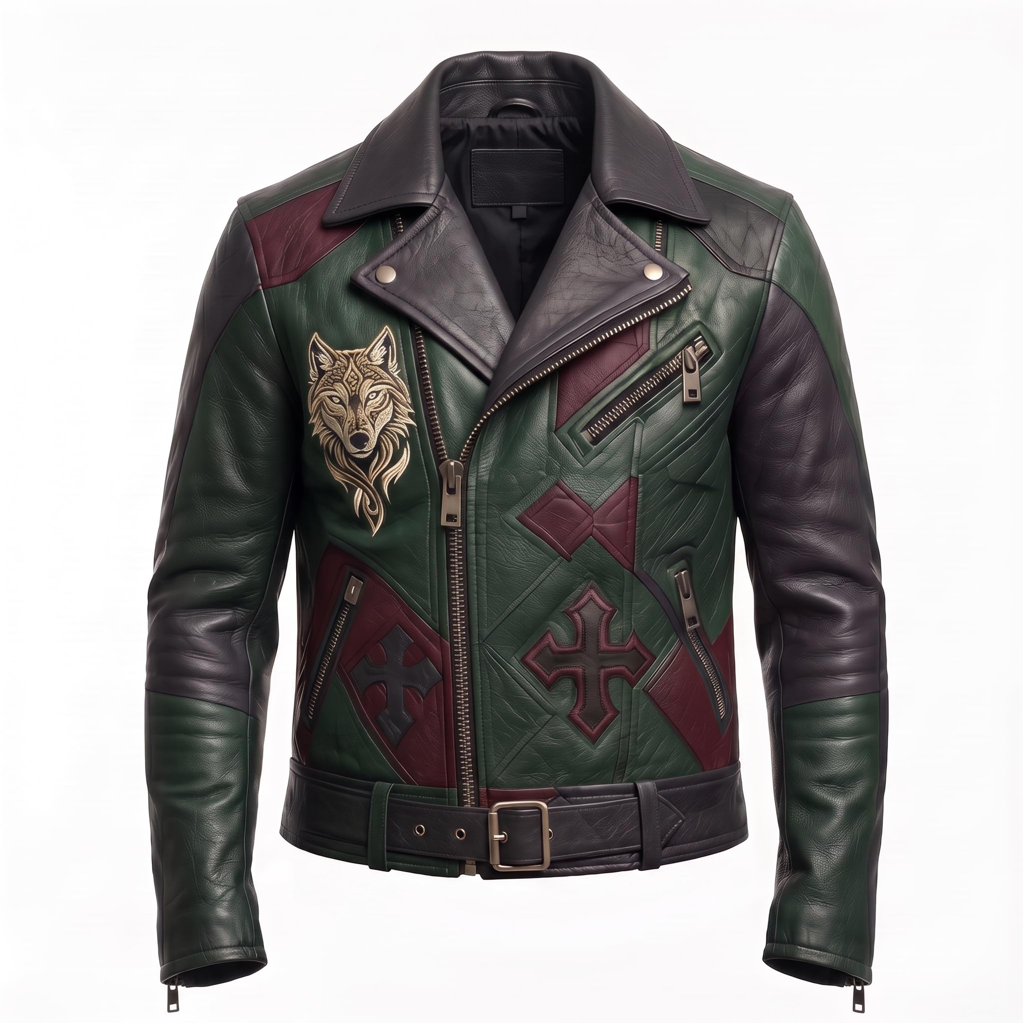 Men's Leather Biker Moto Jacket | Gothic Cross Design | Embroidered Patch jacket