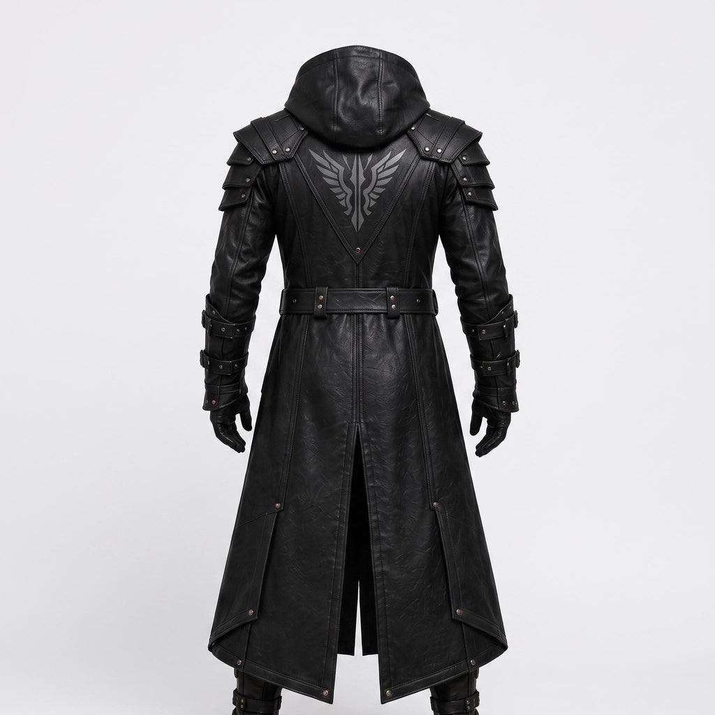 Men's Handmade Black Leather Samurai Coat | Hooded Ronin Cosplay Jacket, Warrior Armor