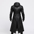 Men's Handmade Black Leather Samurai Coat | Hooded Ronin Cosplay Jacket, Warrior Armor