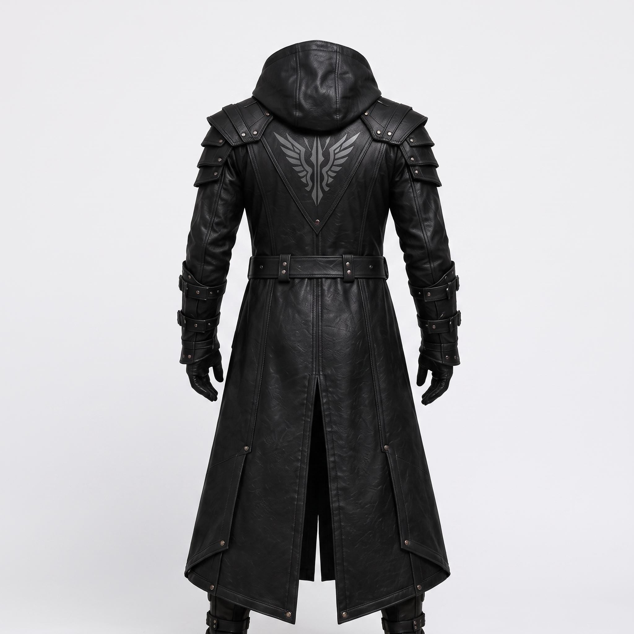 Men's Handmade Black Leather Samurai Coat | Hooded Ronin Cosplay Jacket, Warrior Armor