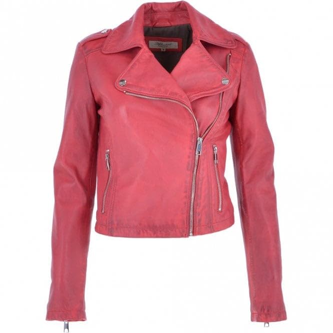 Women's Burgundy Leather Biker Jacket: Stella