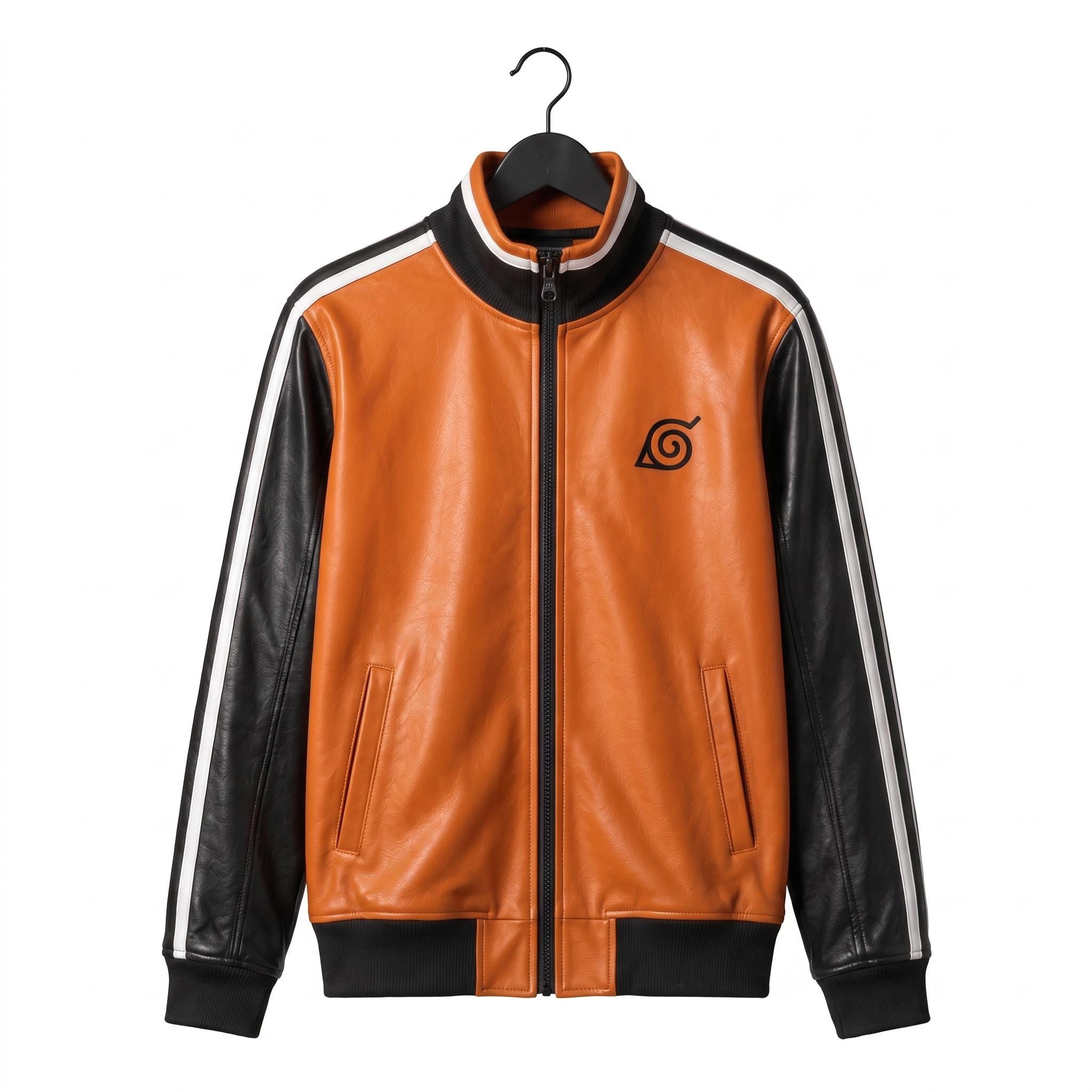 Orange Leather Anime Bomber Jacket | Goku Cosplay Varsity Streetwear Coat