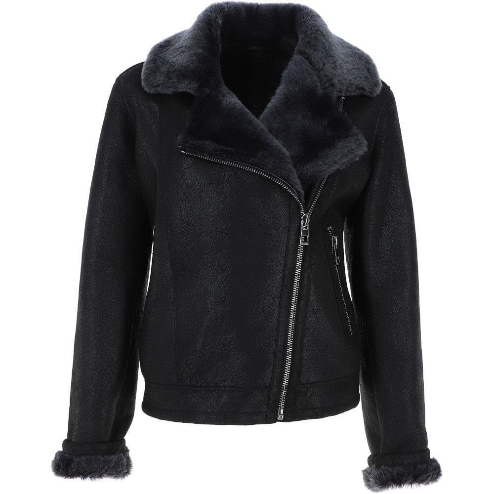 Women's Luxury Shearling Aviator Jacket Black/brissa