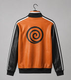 Orange Leather Anime Bomber Jacket | Goku Cosplay Varsity Streetwear Coat