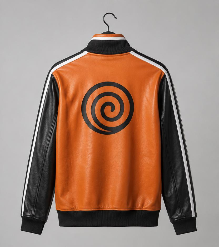 Orange Leather Anime Bomber Jacket | Goku Cosplay Varsity Streetwear Coat