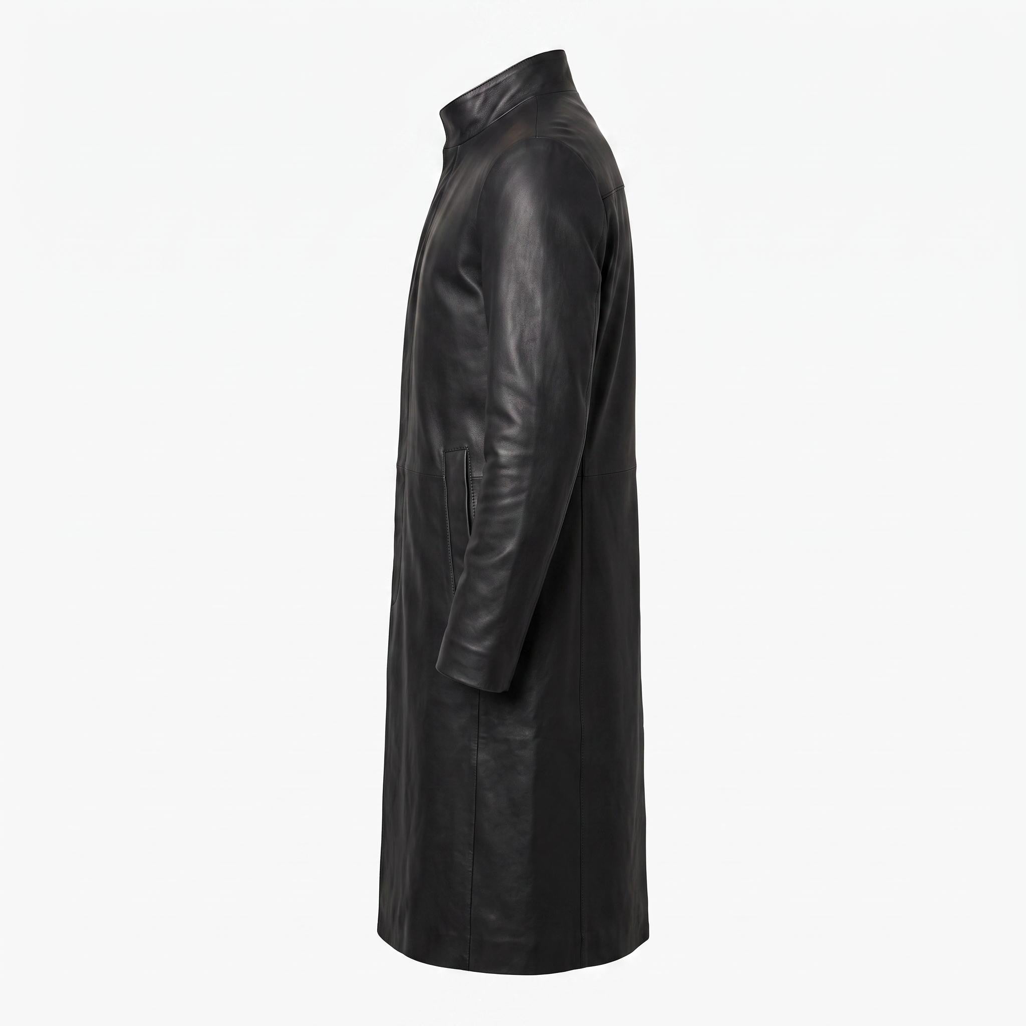 Men's Neo-Inspired Black Leather Duster Coat | Gothic Cyberpunk Trench Jacket