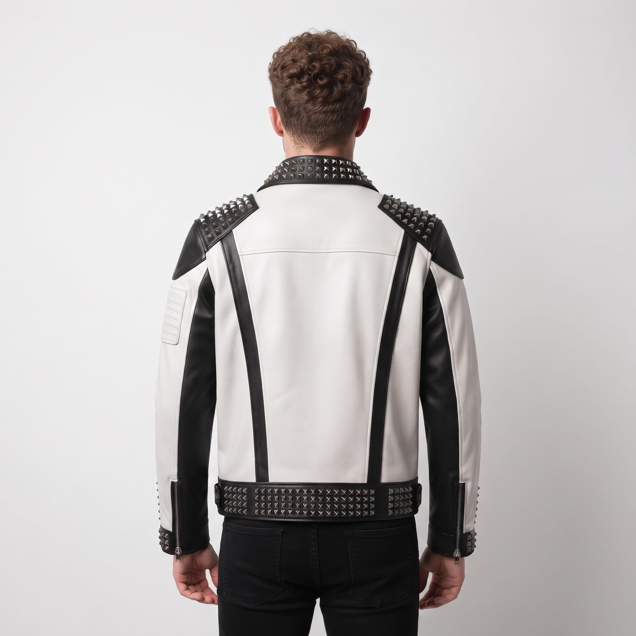 Men's Handmade Two-Tone Leather Biker Jacket | Studded Moto Punk Rock