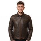 Men's Embossed Leather Motorcycle Jacket, Skull Biker Moto Coat, Gothic Punk Streetwear Gear