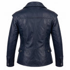 Men's Navy Blue Asymmetrical Military Leather Jacket – Handmade Blazer Coat