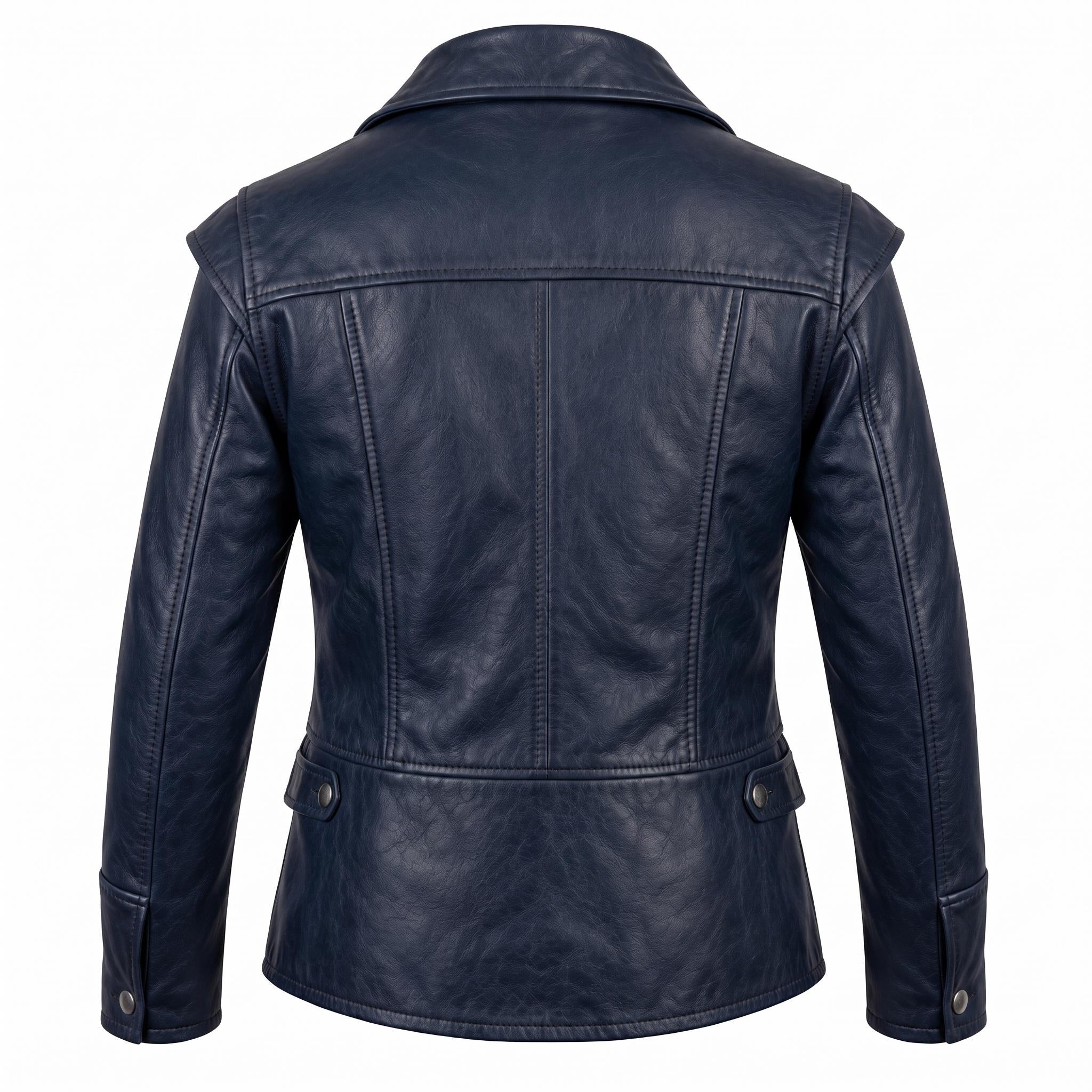 Men's Navy Blue Asymmetrical Military Leather Jacket – Handmade Blazer Coat