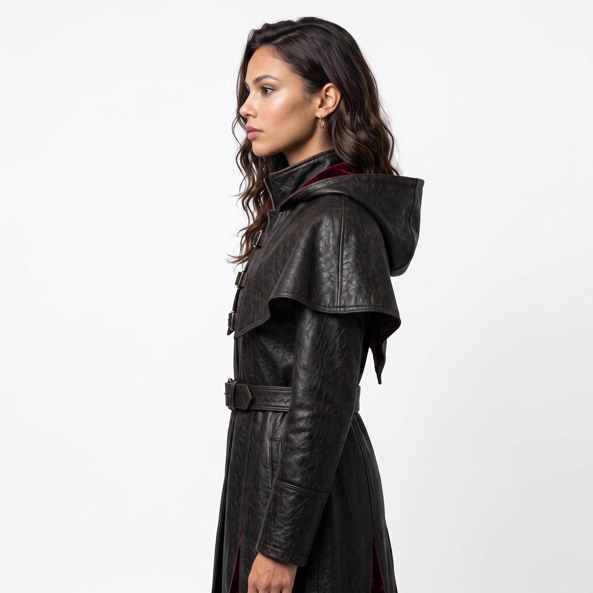 Women's Genuine Leather Hooded Cloak: Medieval Gothic Renaissance Fantasy Cape