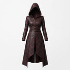 Women's Oxblood Leather Hooded Coat | Hand-Dyed Smoky Black Patina Trench Jacket