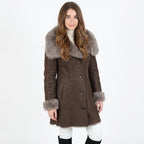 Women's Sheepskin Long Hair Toscana Lapel Coat Brown