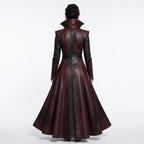 Women's Gothic Vampire Queen Burgundy Leather Trench Coat