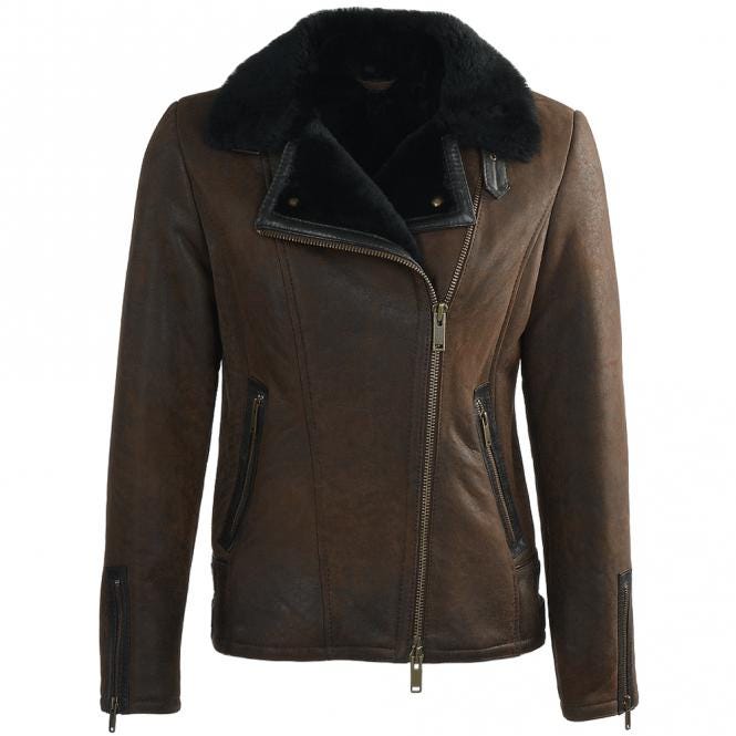 Women's Tan Leather Aviator Jacket, Sheepskin Shearling Bomber Coat, Faux Fur Collar