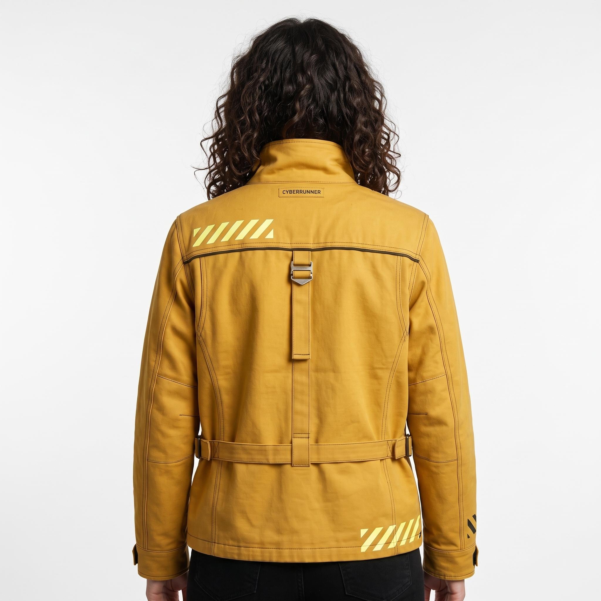 Women's Yellow Techwear Jacket Women, Cyberpunk Streetwear High-Collar Cotton Coat