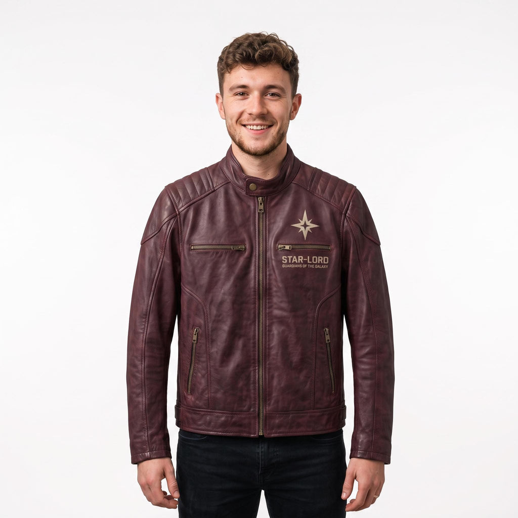 Men's Star-Lord Inspired Maroon Leather Jacket | Galactic Hero Cosplay Coat