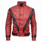 Men's Handmade Red Leather Pop Icon Jacket – 80s Music Video Inspired Biker Coat