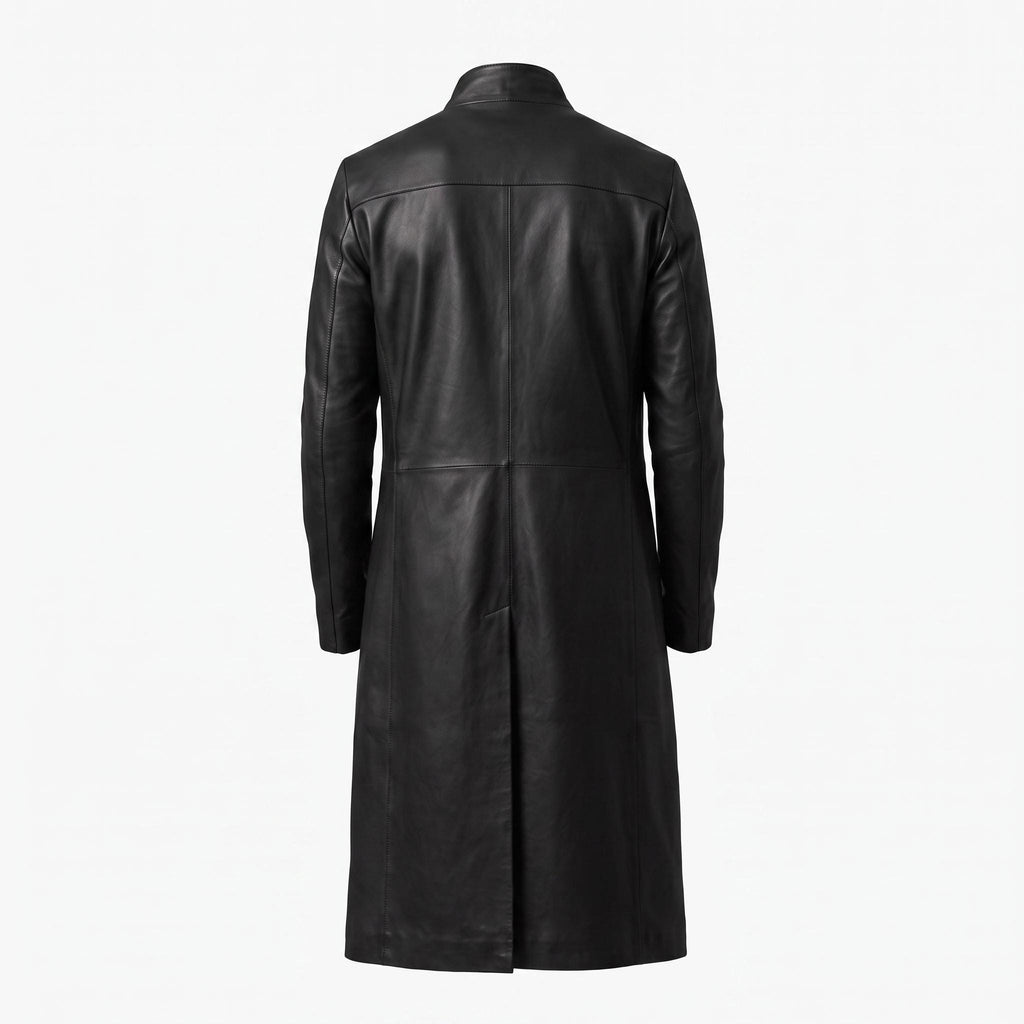 Men's Neo-Inspired Black Leather Duster Coat | Gothic Cyberpunk Trench Jacket