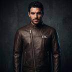 Men's Biker Club V-Twin Engine Leather Jacket - Winged Motor Graphic Cafe Racer