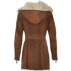 Hooded Toscana Coat Brown with Shearling Trim – Women Toscano Sheepskin Jacket in Toscano Leather