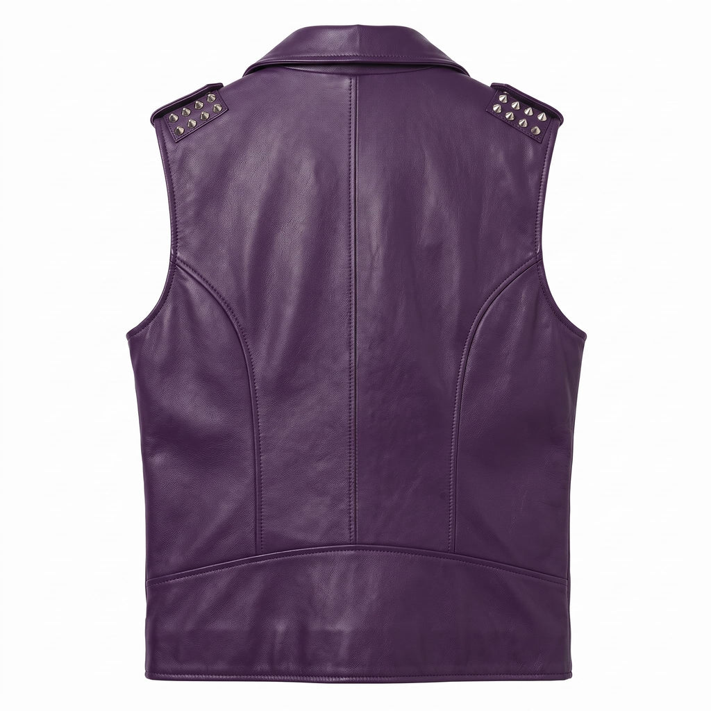 Men's Handmade Purple Leather Biker Vest | Studded Punk Rock Motorcycle Jacket
