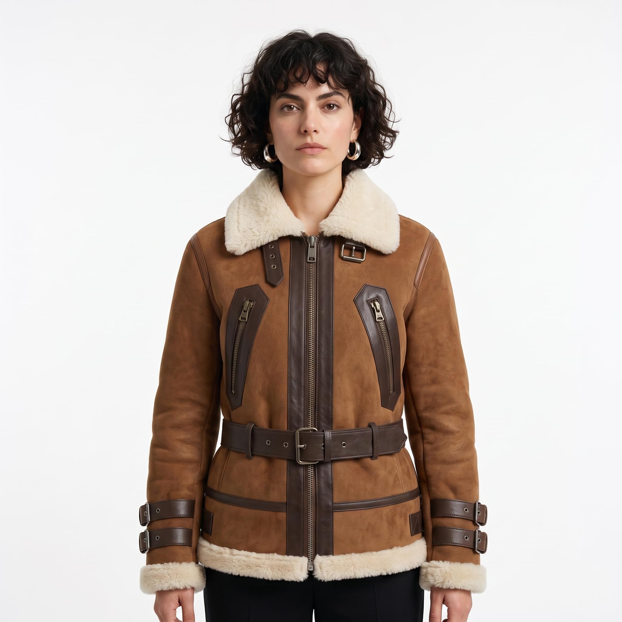 Women's Fitted Sheepskin Aviator Flying Jacket | Leather Slim fit Aviator pilot jacket