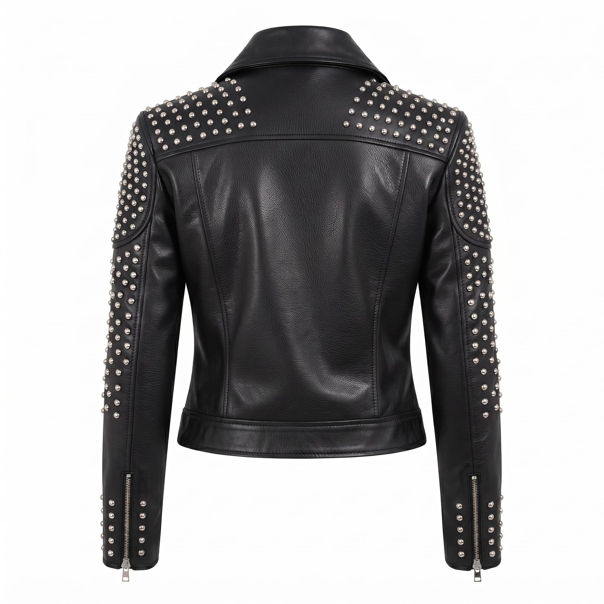 Women's Handcrafted Studded Black Leather Biker Jacket – Edgy Rockstar Style