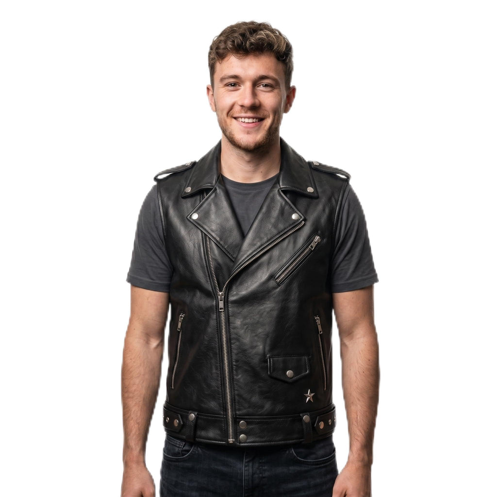 Men's Handmade Studded Black Leather Vest | Punk Rock Biker Jacket