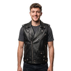 Men's Handmade Studded Black Leather Vest | Punk Rock Biker Jacket