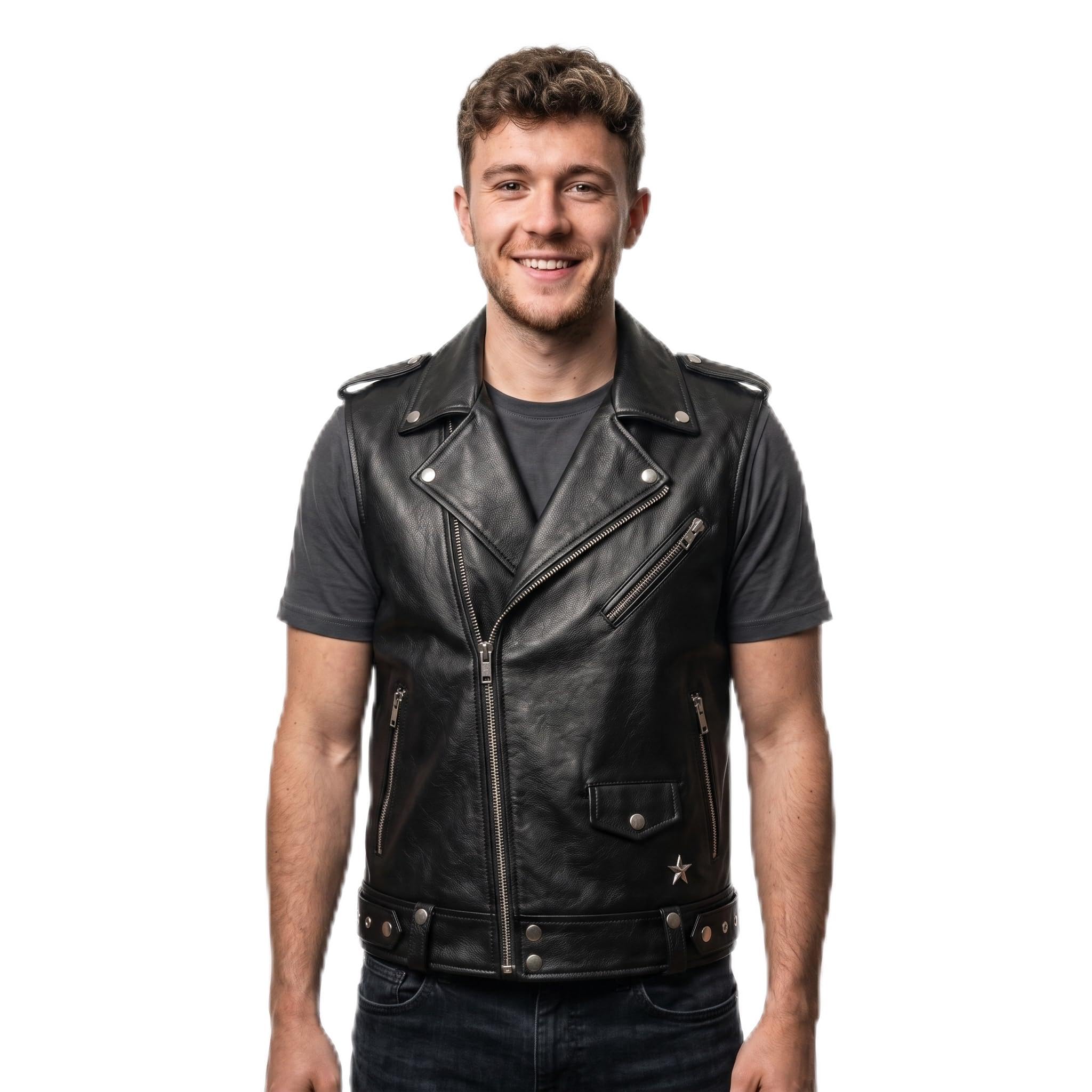Men's Handmade Studded Black Leather Vest | Punk Rock Biker Jacket