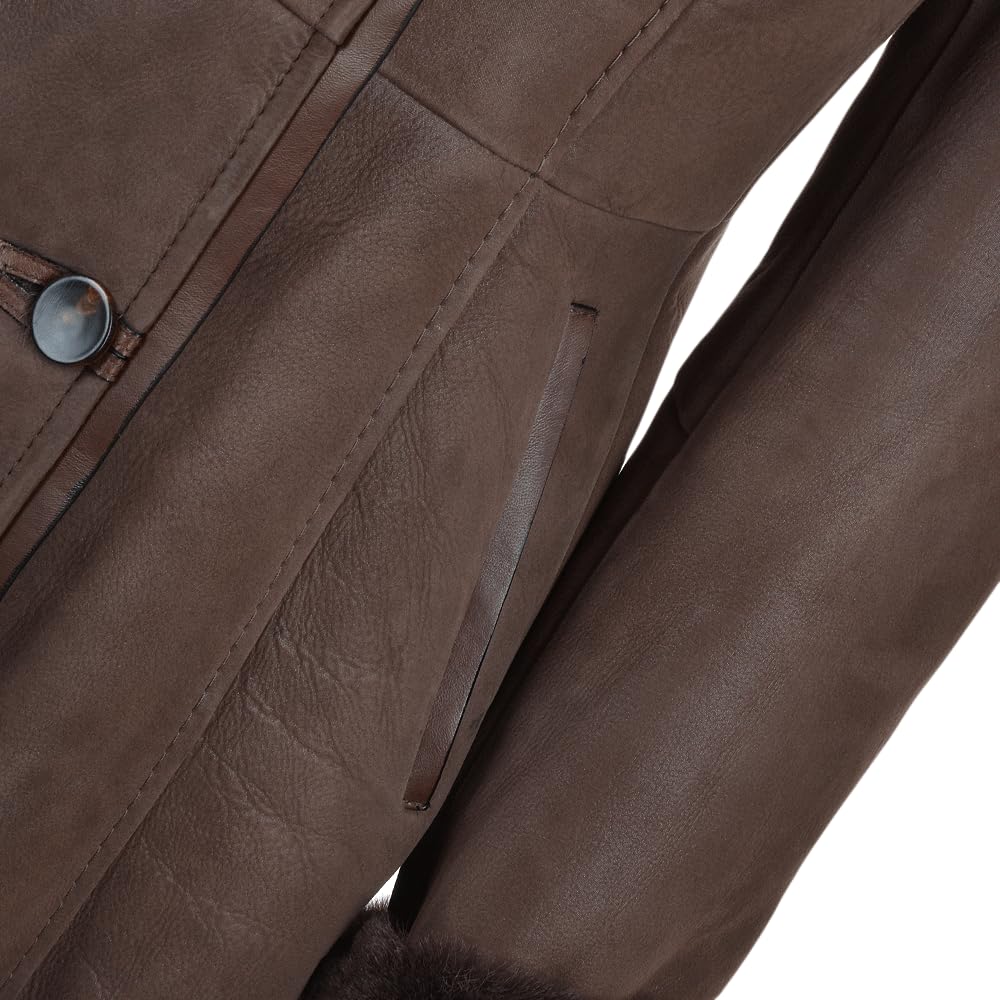 Women's Sheepskin Long Hair Toscana Lapel Coat Brown