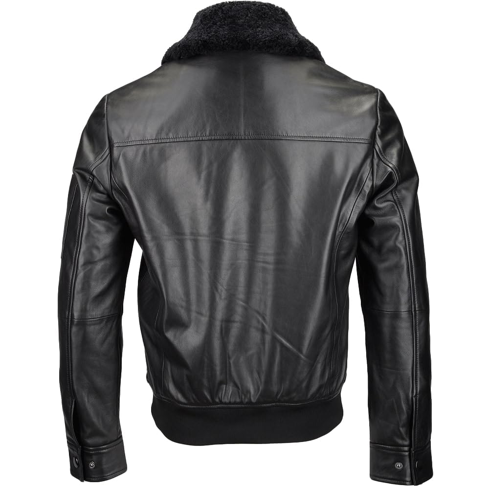 Leather Jacket with Detachable Shearling Collar Black Tyler Durden Jacket