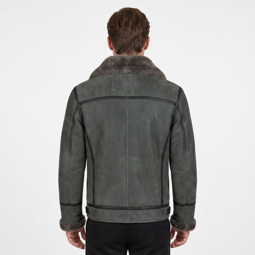 Black Suede Lamb Shearling Biker Jacket with Buckle Collar – Premium Suede Shearling Jacket