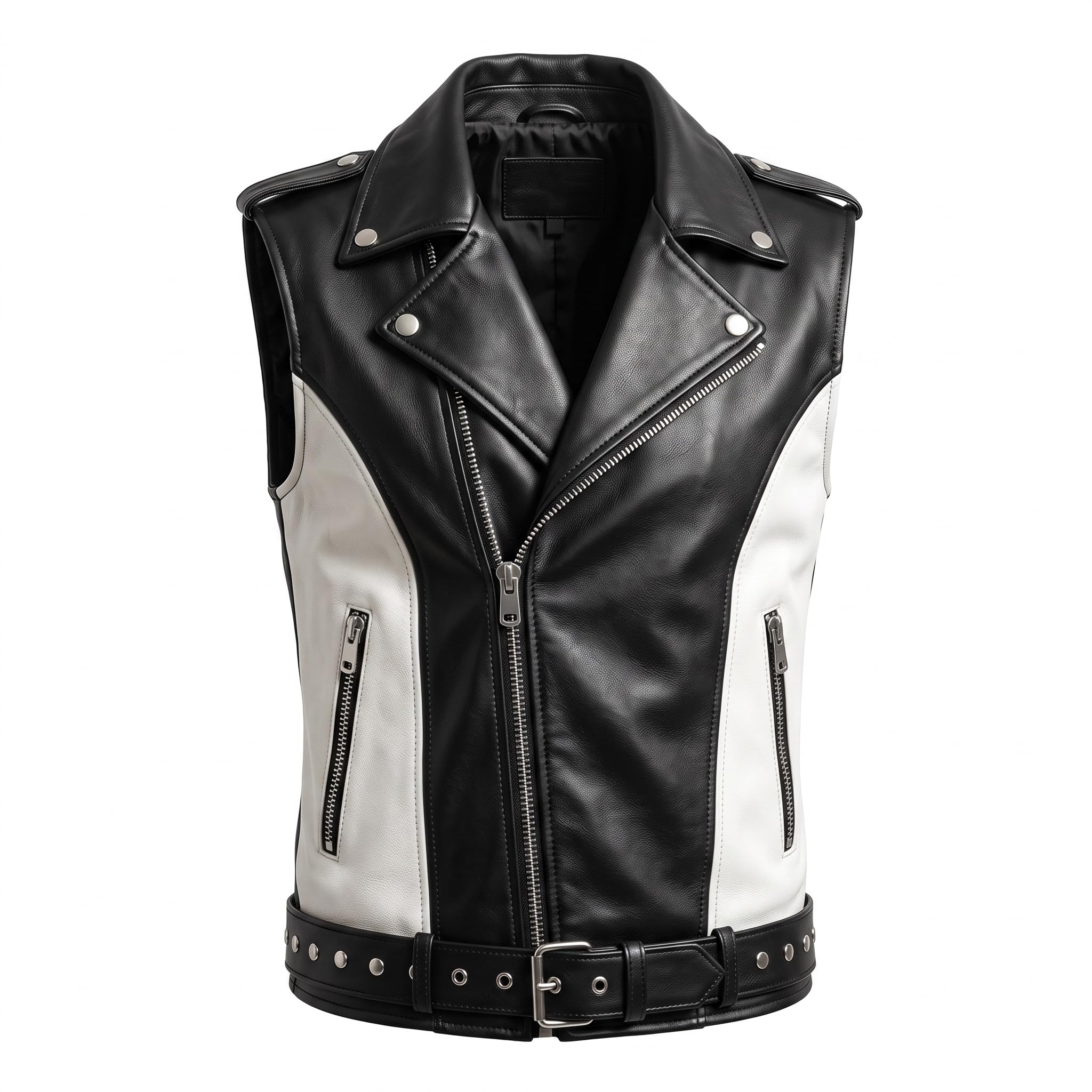 Handmade Skull Leather Biker Vest – Gothic Rocker Sleeveless Jacket