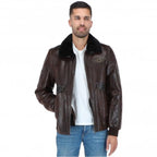 Men's Premium Leather Aviator Jacket with Detachable Collar
