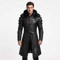 Men's Black Leather Hooded Armor Coat | Medieval Viking Warrior Cosplay Jacket