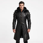 Men's Black Leather Hooded Armor Coat | Medieval Viking Warrior Cosplay Jacket