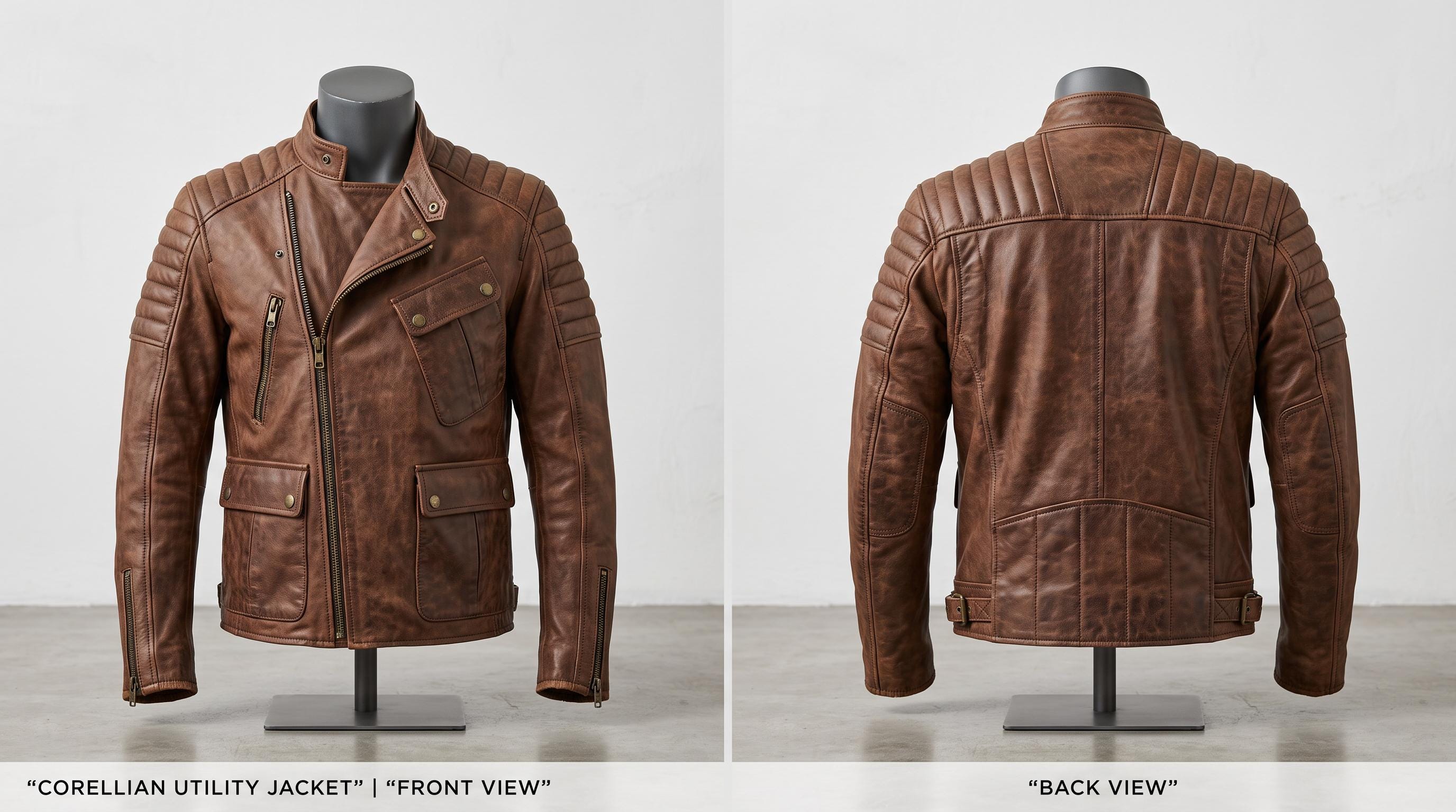 Men's Brown Distressed Leather Utility Jacket | Han Solo Inspired Biker Coat