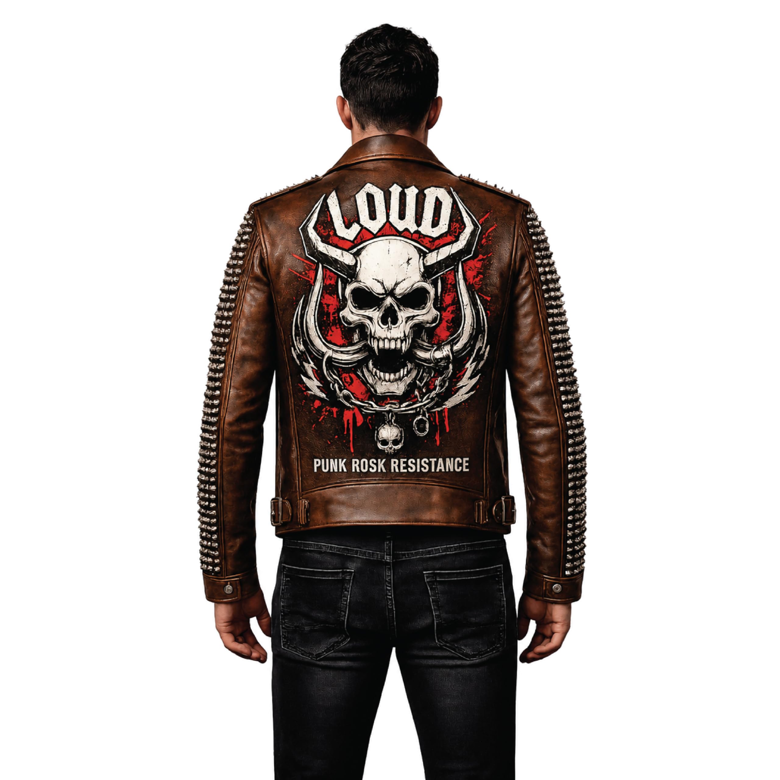 Men's Handmade Studded Leather Biker Jacket | Punk Rock Gothic Patchwork | Halloween Costume