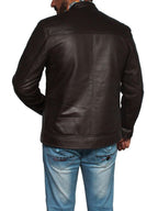 Men's Casual Style Classic Leather Jacket - Dark Brown
