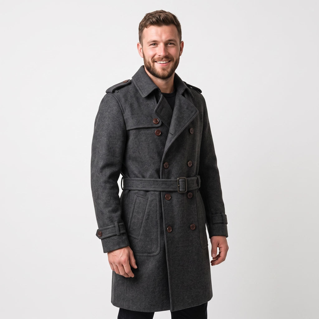 Buy Sherlock Holmes Wool Trench Coat | Men's Double Breasted Victorian Overcoat