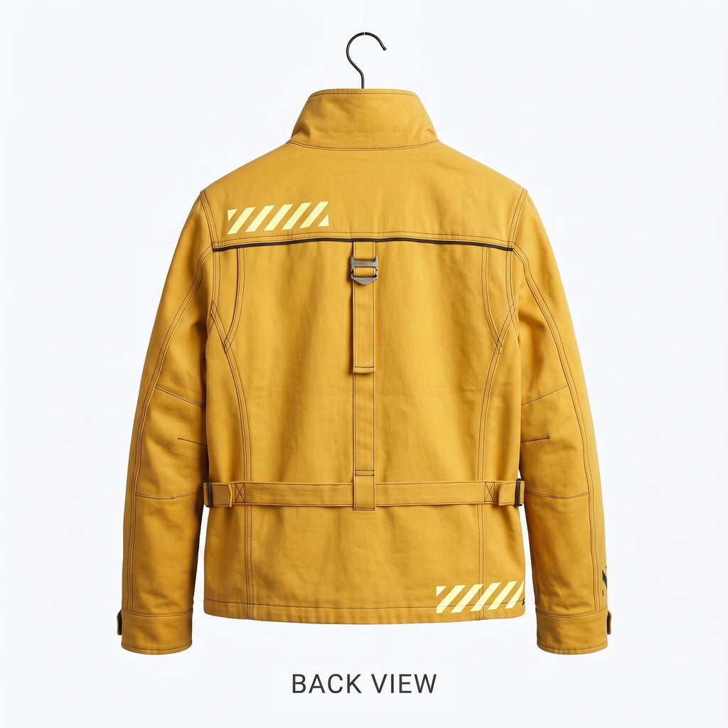 Cyberpunk Yellow Cotton Jacket | Men's Techwear Streetwear, Futuristic High-Collar Coat