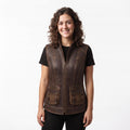 Women's Genuine Leather Utility Vest | Distressed Brown Travel Waistcoat