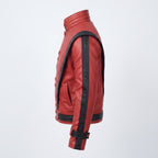 Men's Handmade Red Leather Pop Icon Jacket – 80s Music Video Inspired Biker Coat