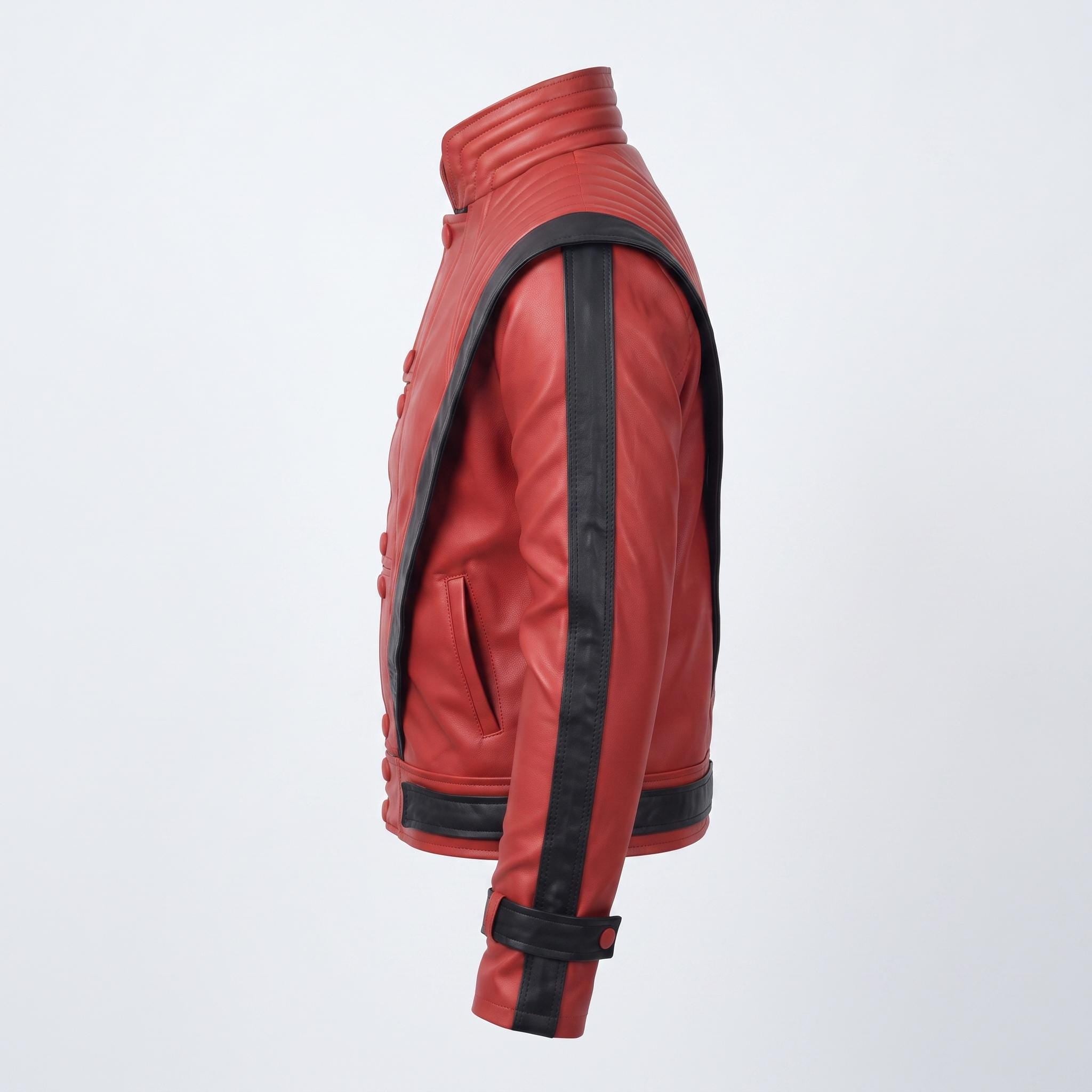 Men's Handmade Red Leather Pop Icon Jacket – 80s Music Video Inspired Biker Coat
