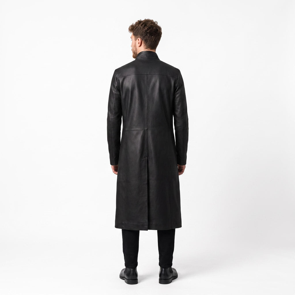 Men's Neo-Inspired Black Leather Duster Coat | Gothic Cyberpunk Trench Jacket